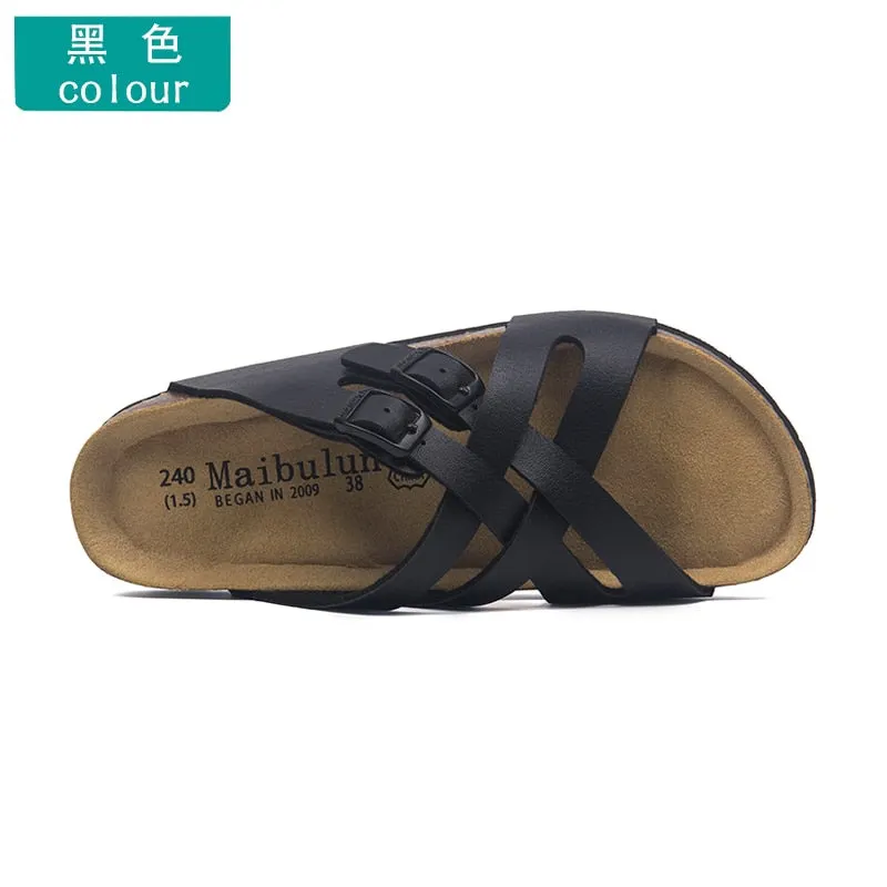 2021 New Internet Celebrity Fashion Soft Cork Slides Women Summer Beach Slides Sands Flip Flops Cross Buckle Strap Home plus 45