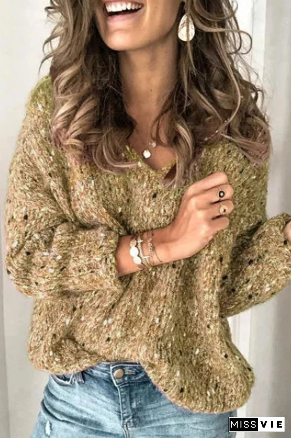 Solid Color Casual V-Neck Sweater