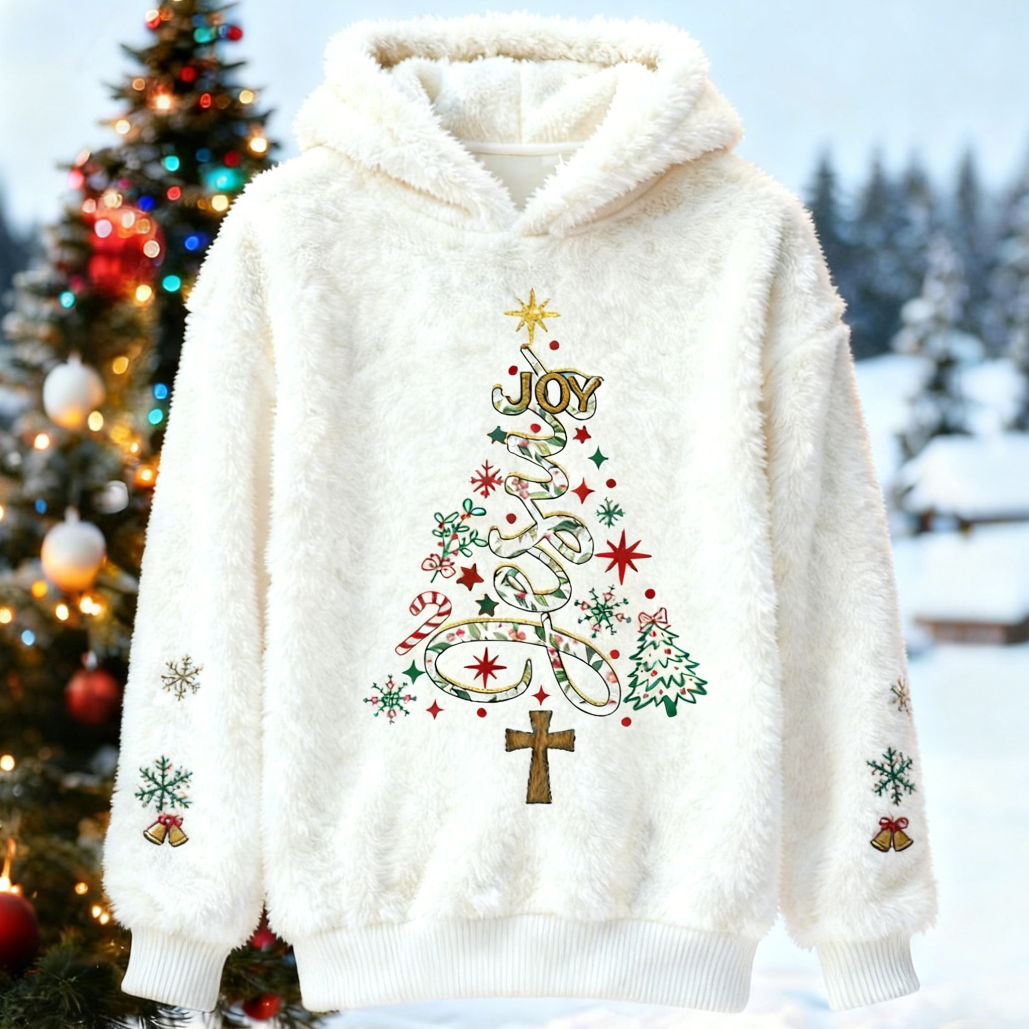 Fun Christmas Tree Pattern Women's Flannel Hoodie elevenforest