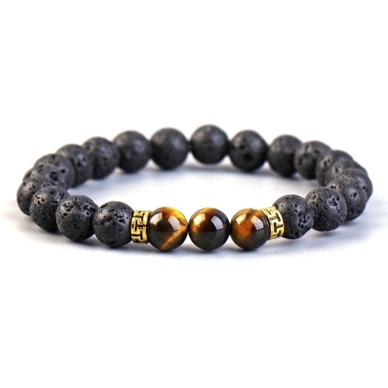 Retro Round Volcanic Rock Agate Tiger Eye Beaded Unisex Bracelets