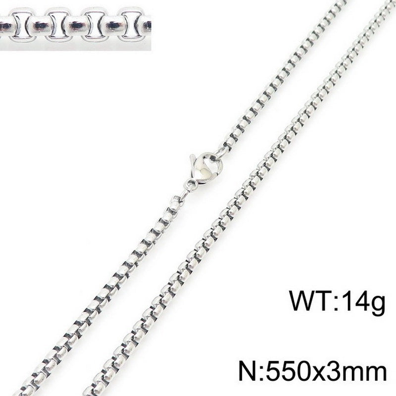 Fashion Classics Square Pearl Chain Men’s And Women’s Titanium Steel Necklace