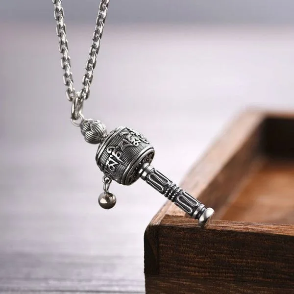 Sterling Silver Buddhist Mantra Transfer Bead Spinner Pendant Necklace