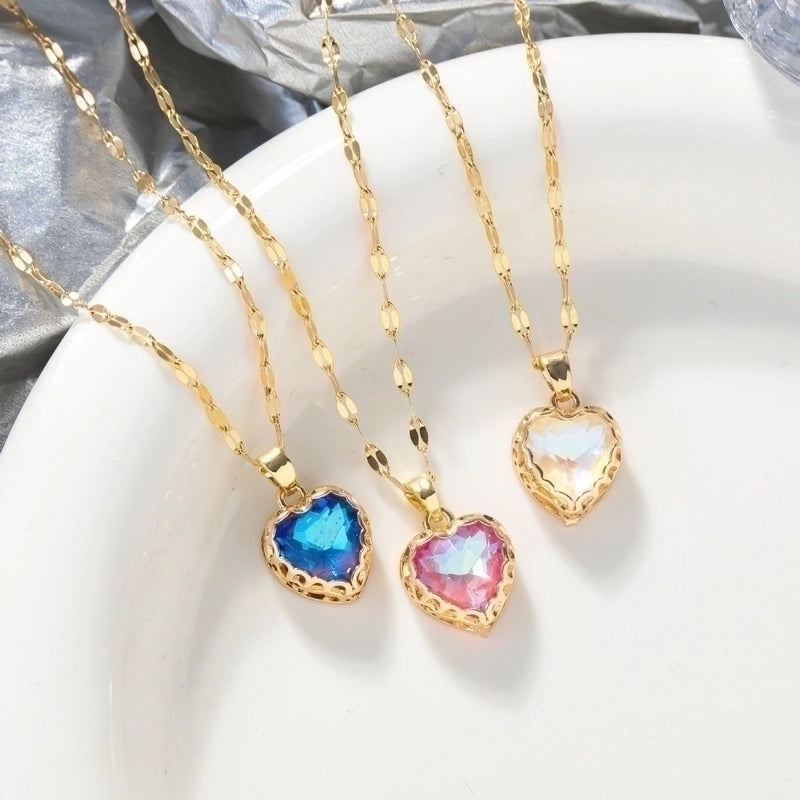 Elegant Streetwear Heart Shape Copper Inlay K Gold Plated Zircon Pendant Necklace