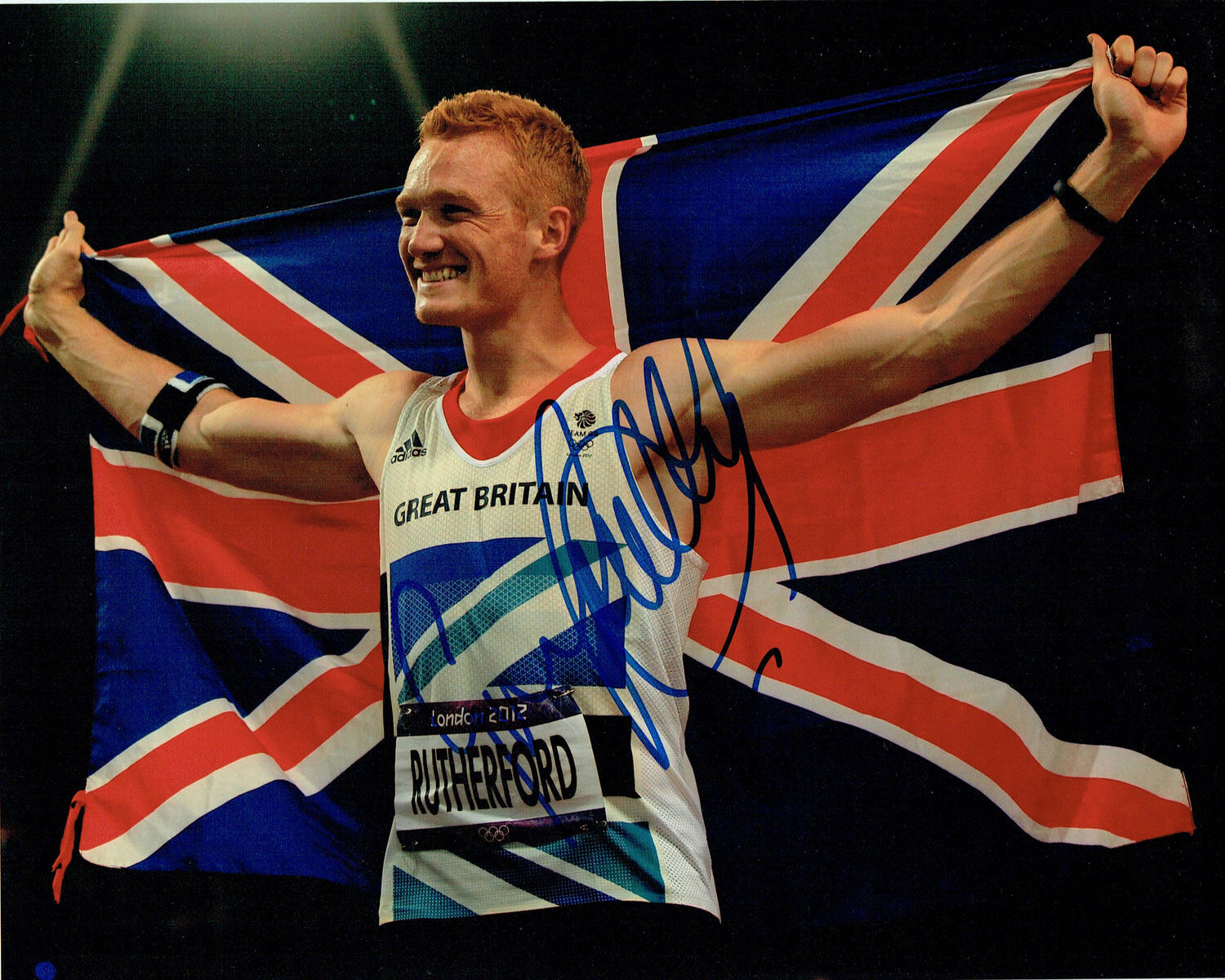 Greg RUTHERFORD Autograph Signed Victory Flag Photo Poster painting AFTAL COA Olympic Gold Medal