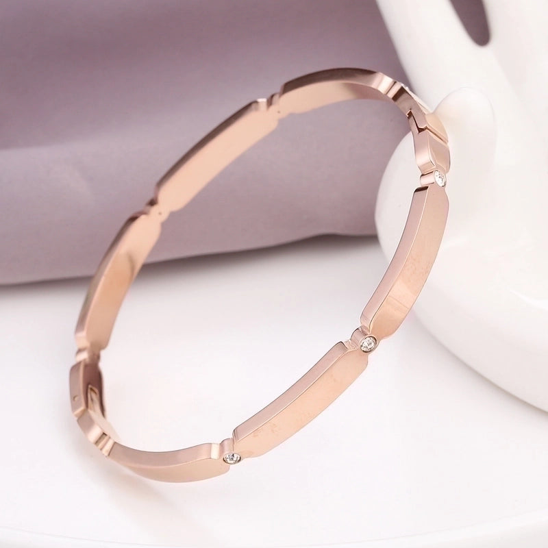 Basic Solid Color Stainless Steel 18k Gold Plated Zircon Bangle