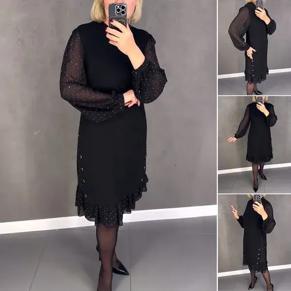 🔥👗[S~5XL]New Fashionable Solid Color Long-Sleeved Loose Ruffle Dress