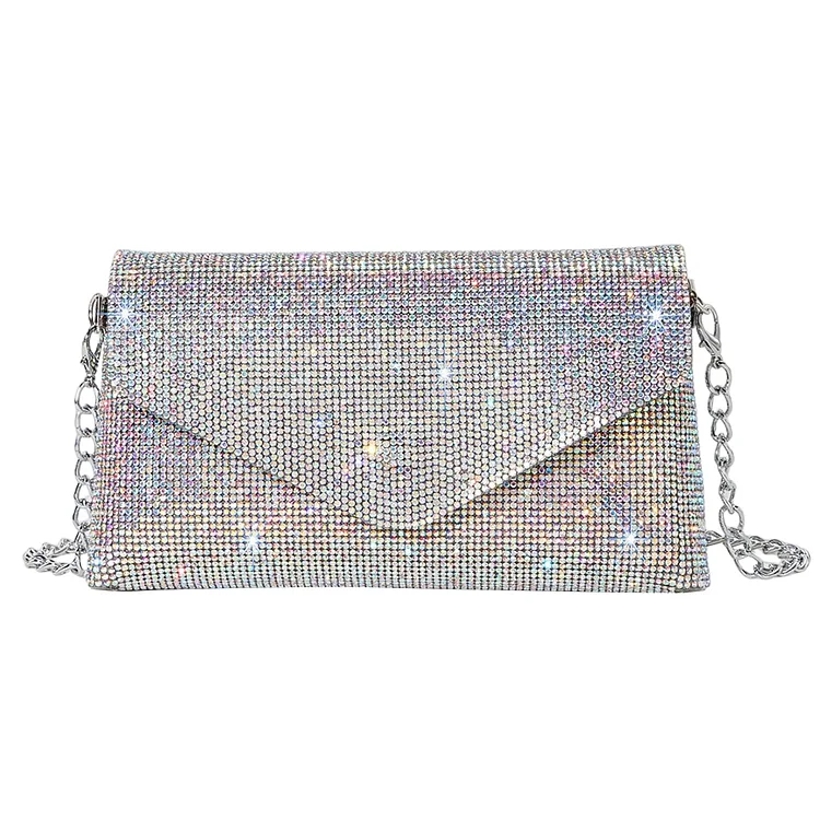 Rhinestone Envelope Clutch Bag Chain Glitter Evening Bags Purse (Multicolor)