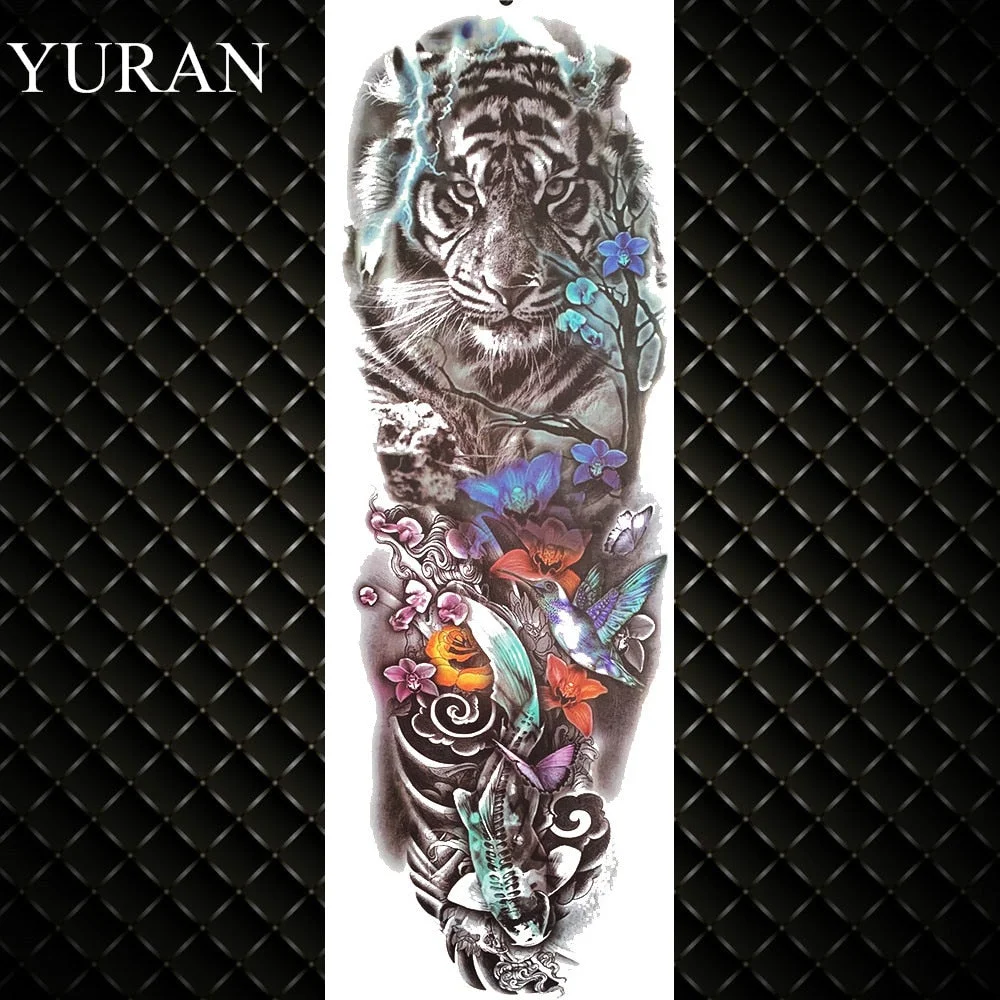 YURAN Flash Fake Full Arm Soldier Temporary Tattoos Waterproof Lion Knight Angel Tatoo For Men Women Body Leg Art Tattoo Sticker