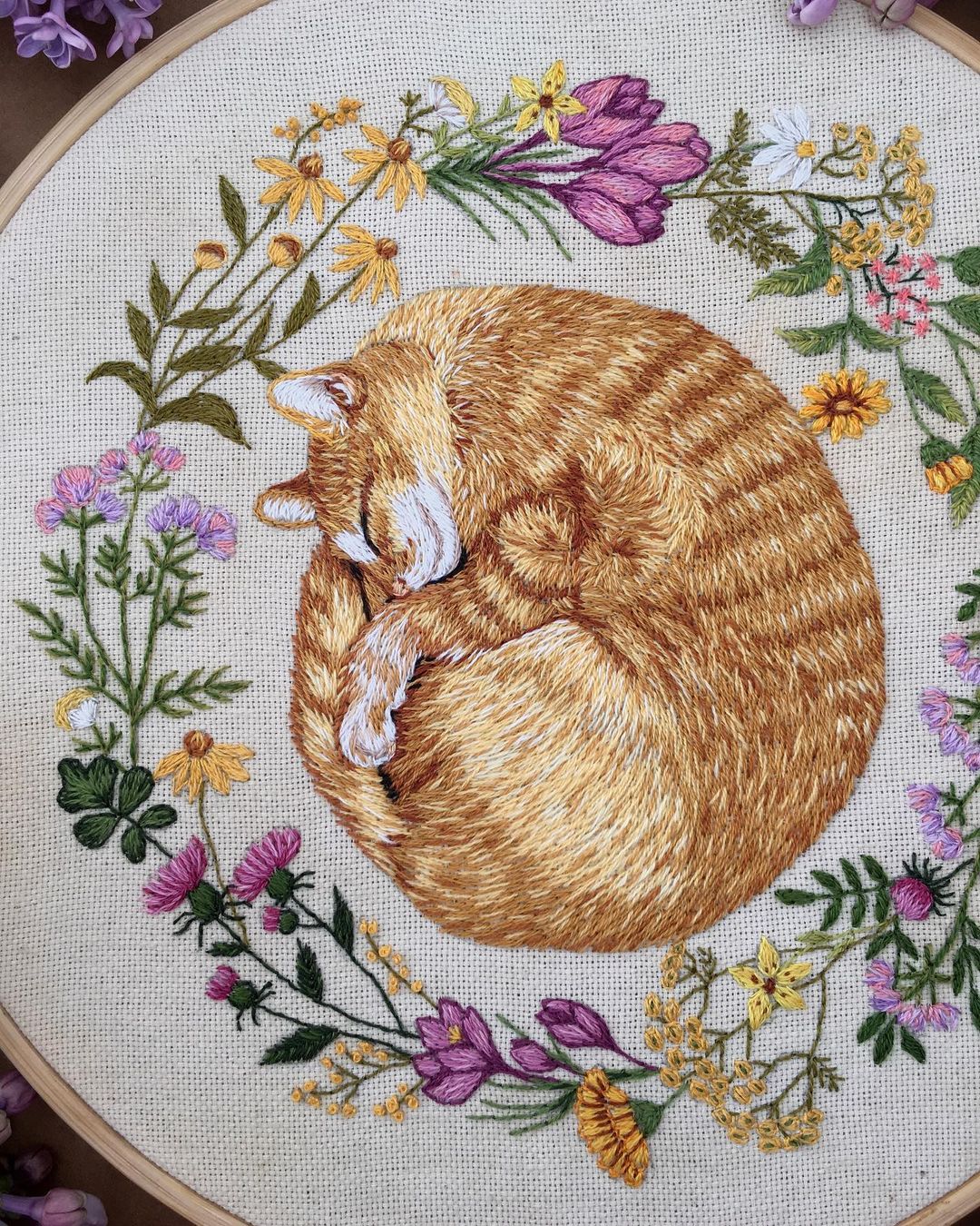 Cat Floral Hand Embroidery Kit