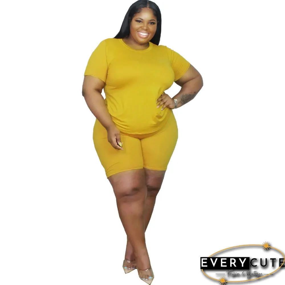 Plus Size Summer Casual Solid Color Short Sleeve Round-neck T-Shirt