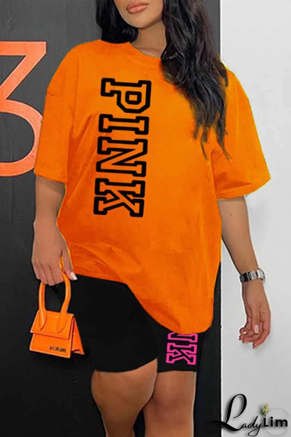 Ginger Casual Print Letter O Neck Short Sleeve Two Pieces