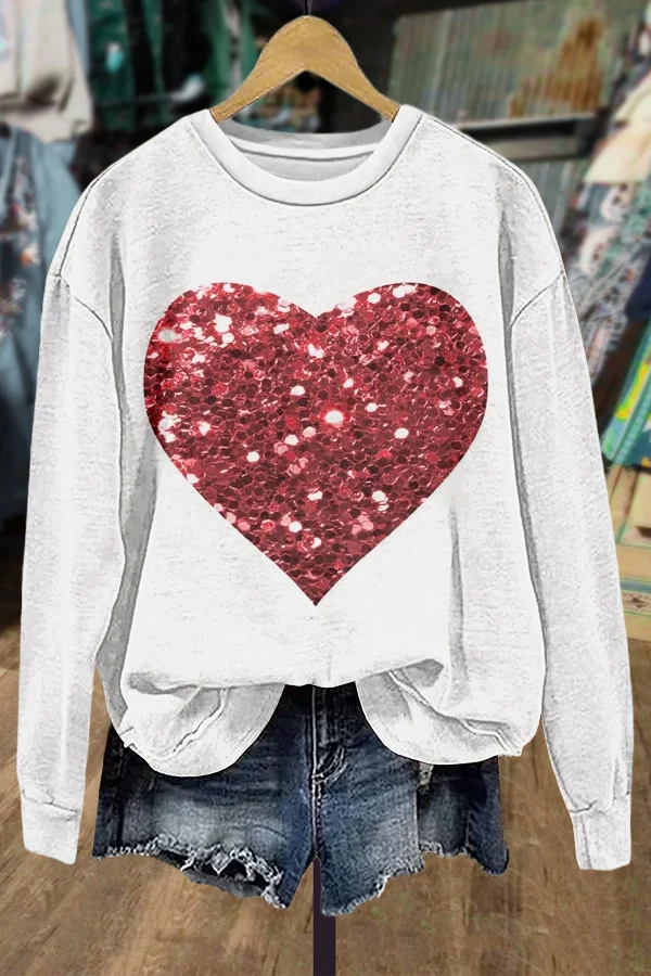 Glitter Heart Print Sweatshirt