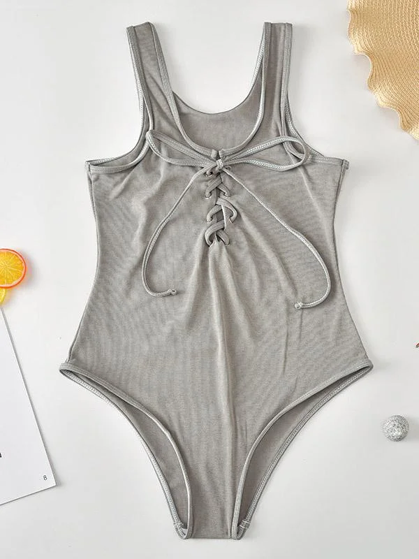 Solid Color Bandage One-Piece Swimwear