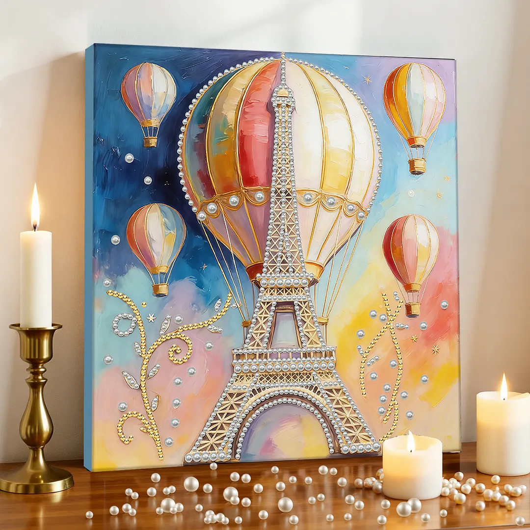Paris Hot Air Balloon - DIY Pearl Diamond Art Kit With Frame 30*30cm