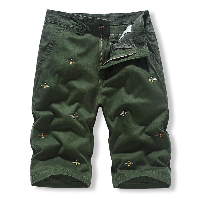 Men's Casual Cotton Bee Embroidered Cargo Shorts
