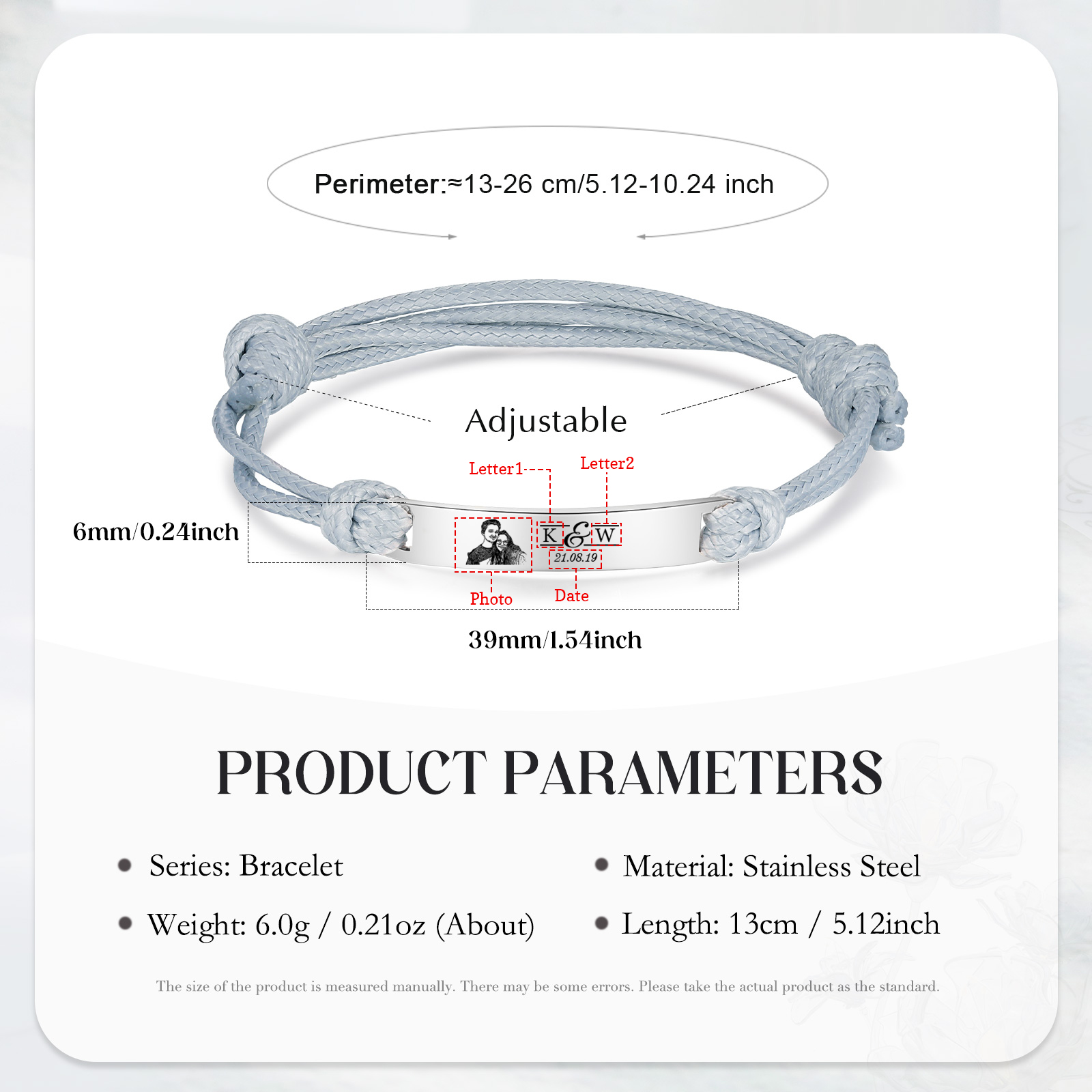 Braccialetti acciaio inox 1 nome 2 lettere e 1 foto personalizzabili per coppia multicolori da scegliere