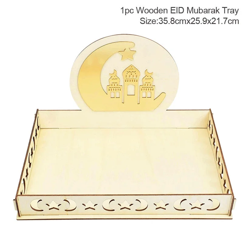 Wooden Eid Mubarak Decoration for Home Islamic Ramadan Kareem Muslim Party Decor Eid Food Tray Ramadan Mubarak Gifts Eid Al Adha