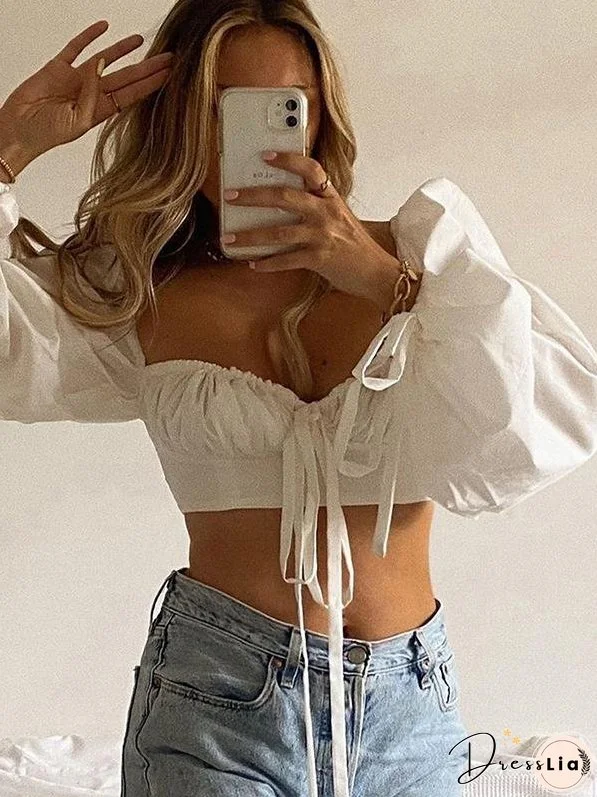 Flared Sleeve Short Navel Slim Navel Belly Blouses