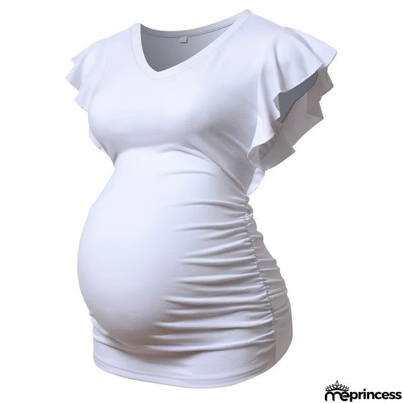 Women's Spandex V-Neck Short Sleeves Pregnancy Maternity Top