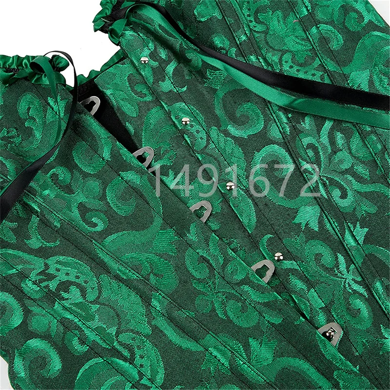 Billionm Green Corset Top Bustier Sexy Women's Plus Size Overbust Corselet Blouse Lace up Floral Gothic Brocade Vintage Fashion Medieval