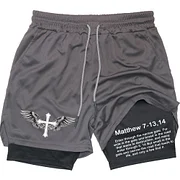 Men's Casual Athletic Compression Quick Dry Shorts Workout Running Double Layer Pants