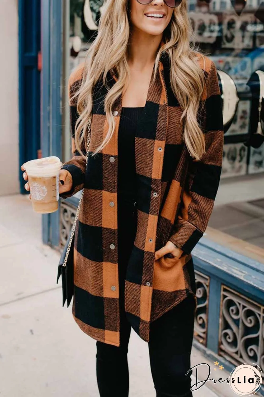 Contrast Plaid Coat