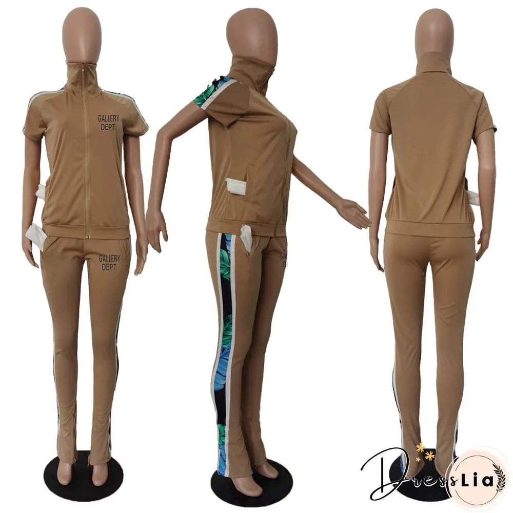 Sportswear Zipper Short Sleeve Jacket Full Pants Tracksuit