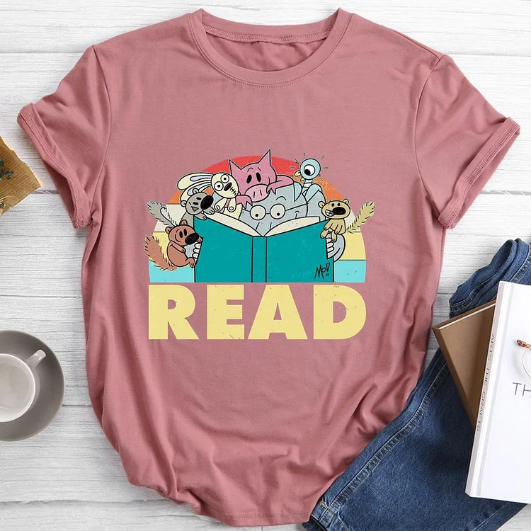 Reading Book Round Neck T-shirt-Annaletters