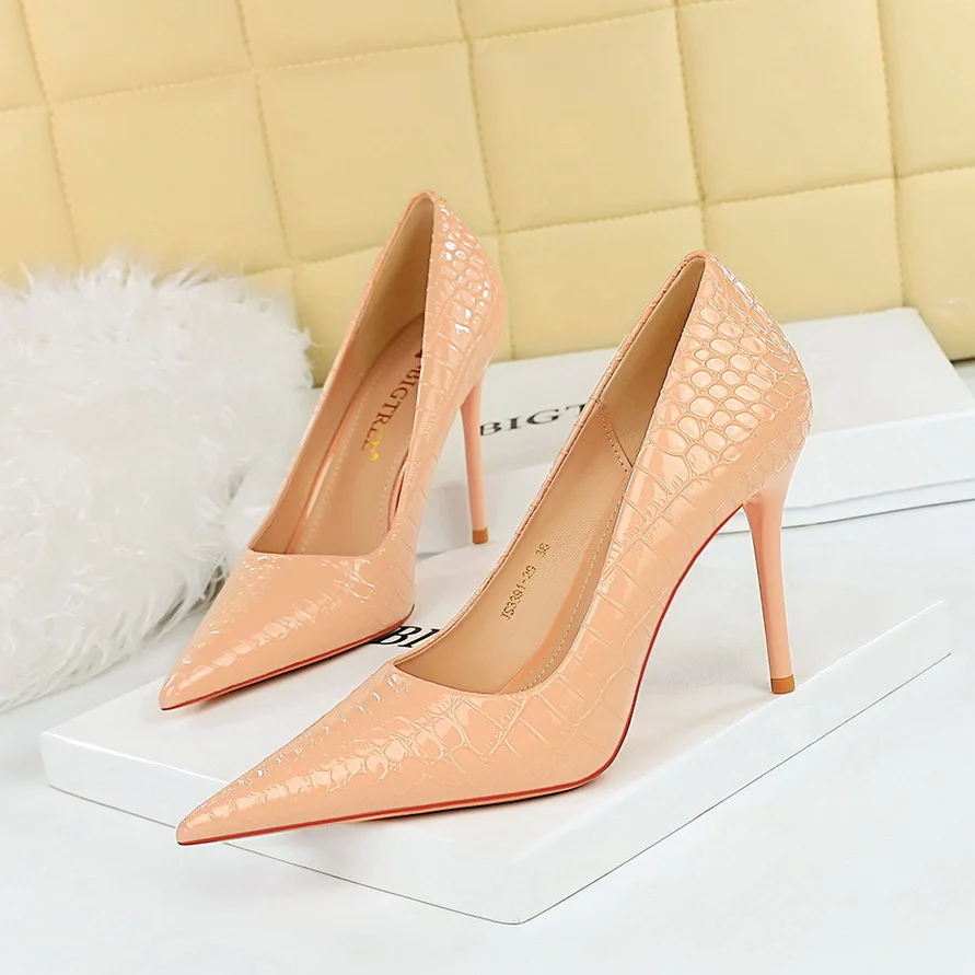 Colourp Colourp Fashion Sexy Skinny Heels With Shallow Pointed Patent Leather Snake Grain High Heels