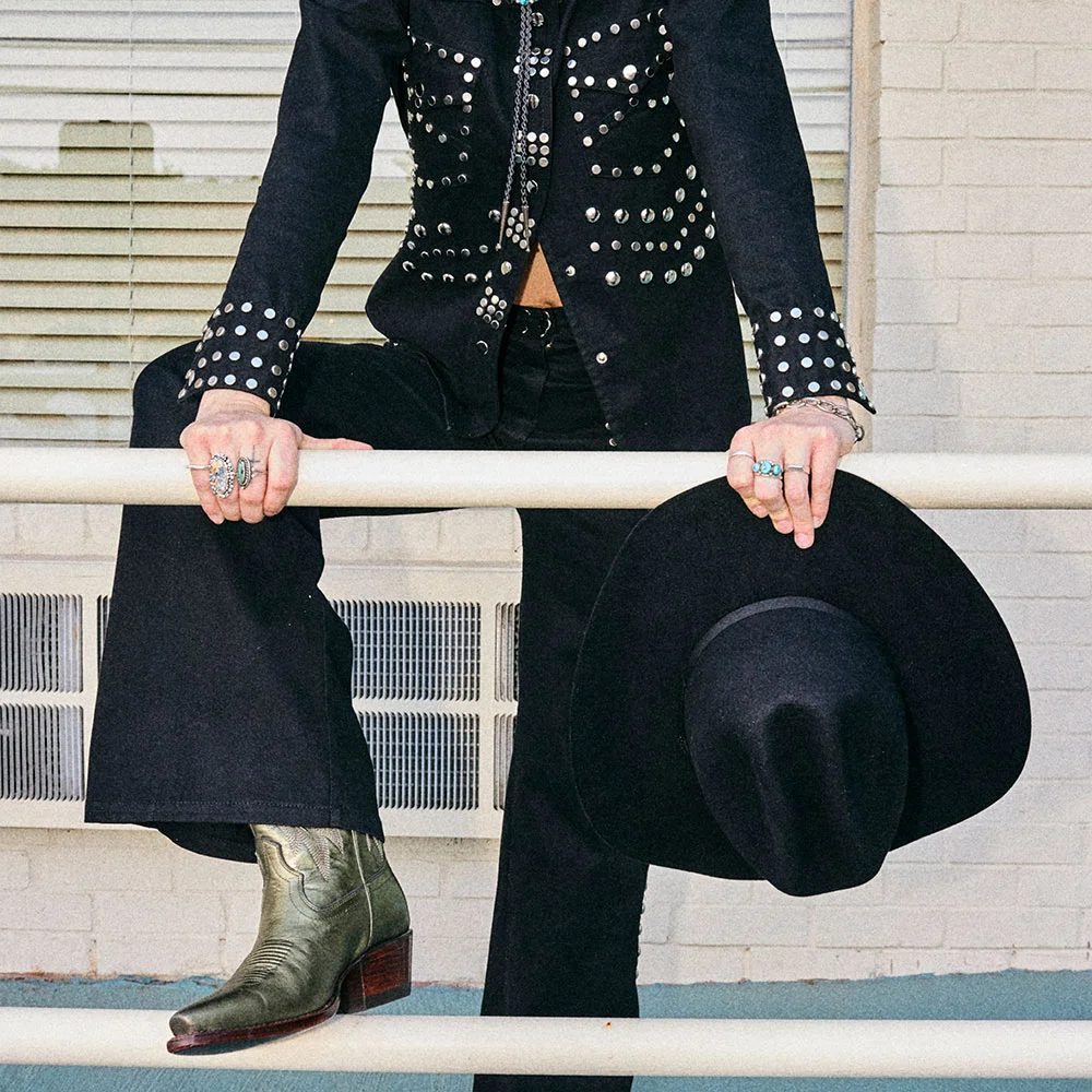 Metallic Olive Snip Toe Mid Calf Embroidered Cowboy Boots for Women