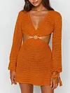 Sexy Hollow Backless V-Neck Bandage Long Sleeves A-Line Mini Dress 