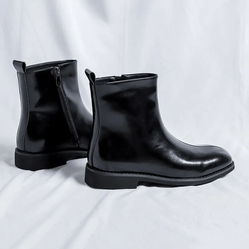 Yyvonne Yyvonne 2023 New Male British High Gang Middle Set Foot Side Zipper Big Head Retro Platform Work Boot 89757-R