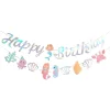 10 SETS Flashing Unicorn Mermaid Happy Birthday Cardboard Flags Kids Party Decoration