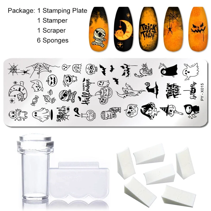 1 Set Nail Stamping Plates Geometry Lace Flower Dream Catcher with Jelly Stamper Scraper Sponge Nail Art Image Plate Tool-Nail Inspo