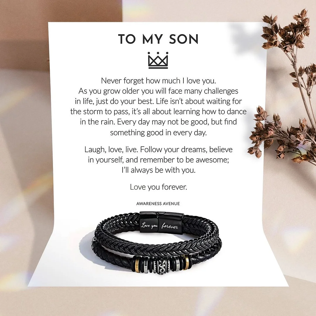 To My Son | Love You Forever | Leather Braid Bracelet