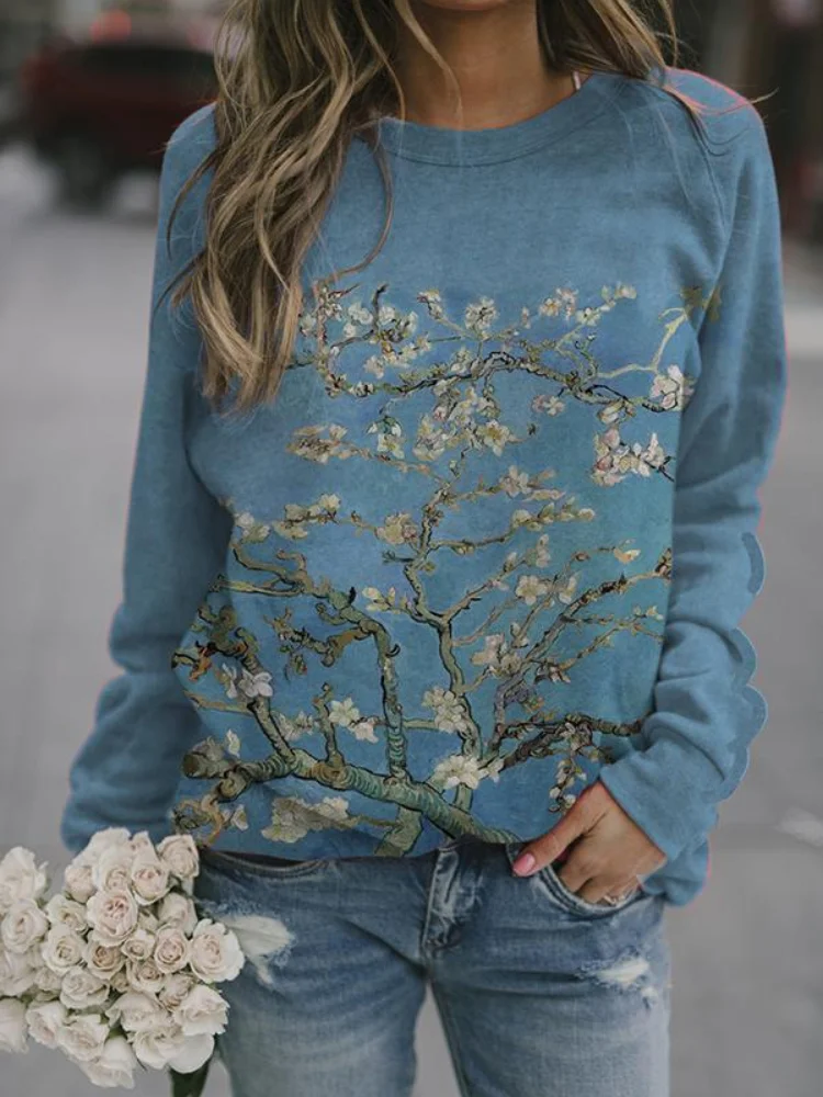 Almond Blossom Print Comfy Sweatshirt