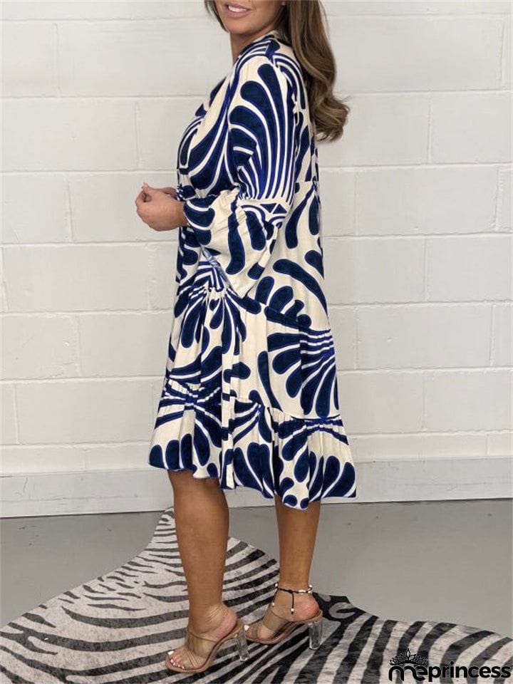 Women's Summer 3/4 Sleeve Breathable Printed Mini Dress