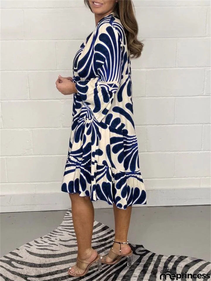 Women's Summer 3/4 Sleeve Breathable Printed Mini Dress