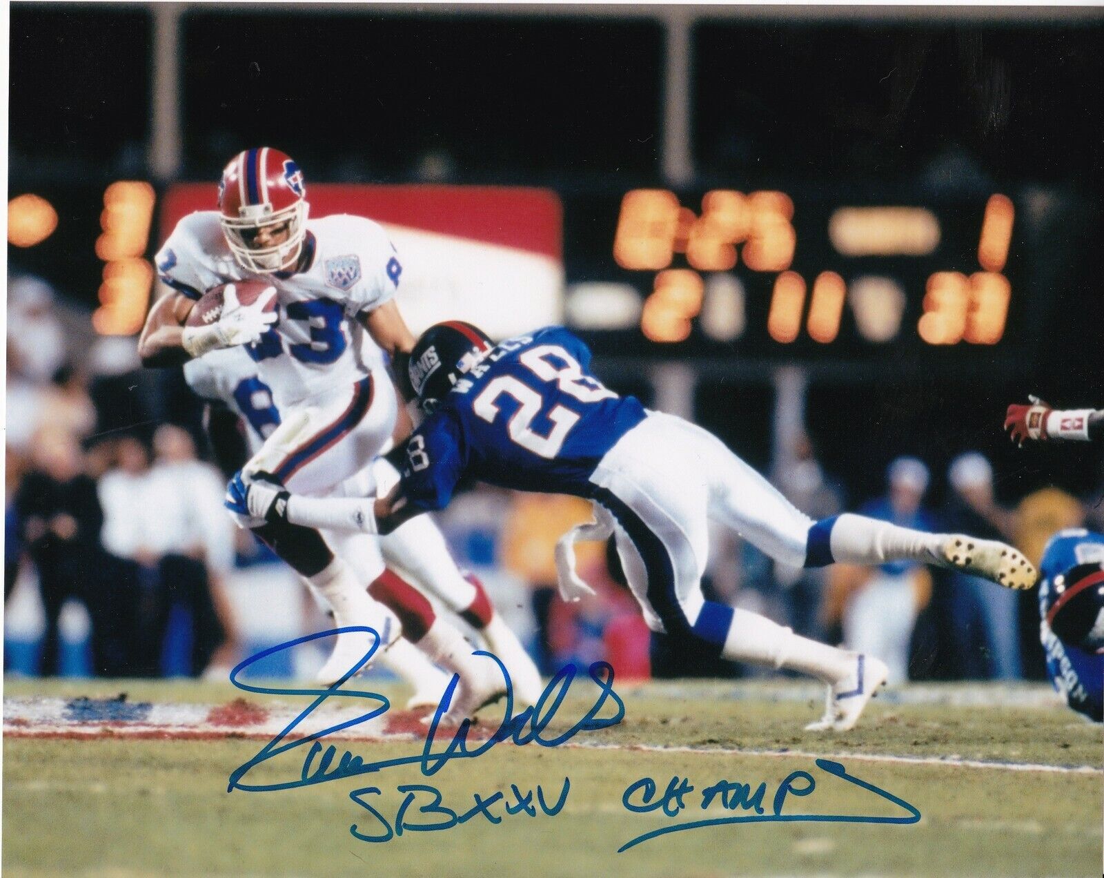 EVERSON WALLS NEW YORK GIANTS SB XXV CHAMPS ACTION SIGNED 8x10