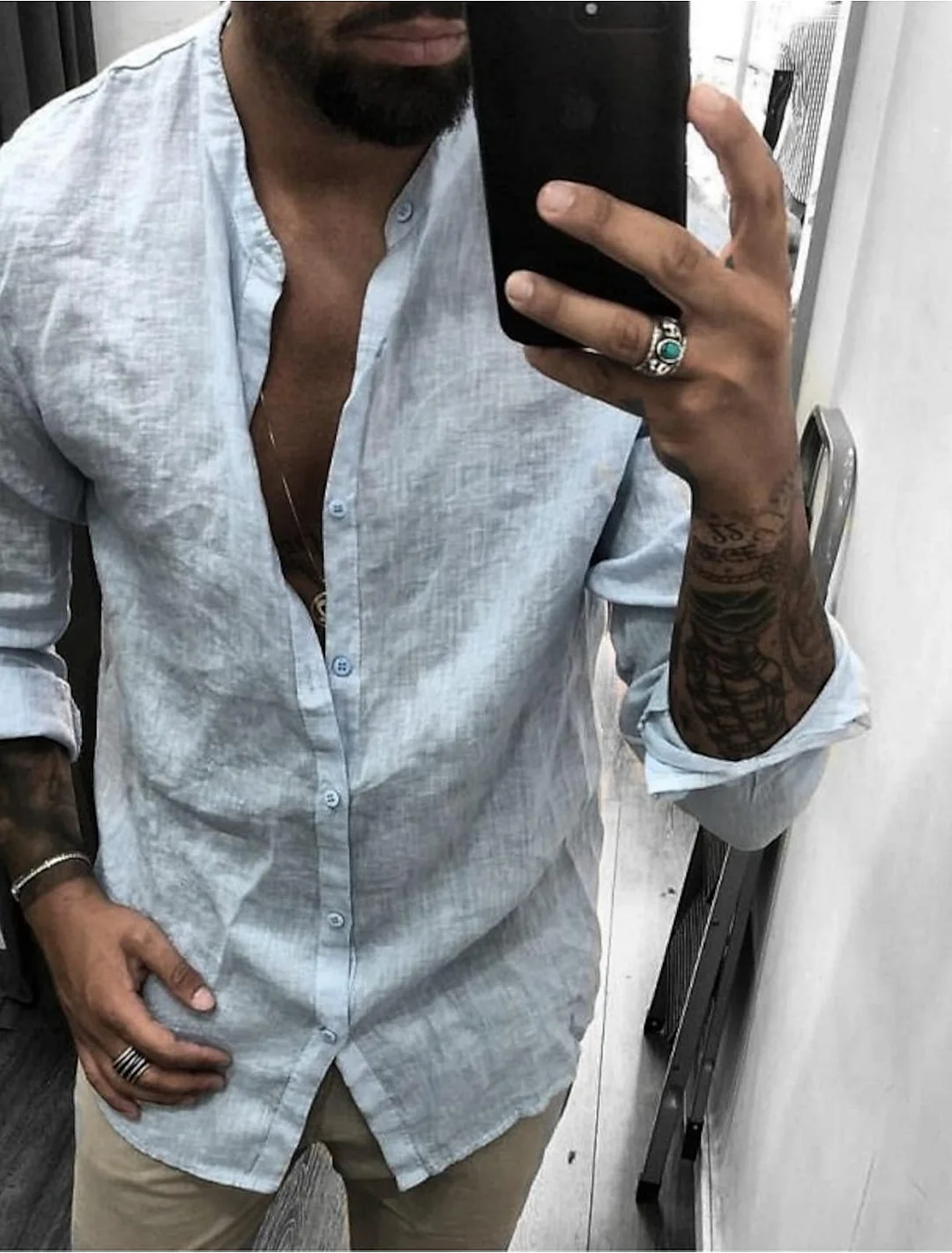 mens  long sleeve shirts button down mandarin collar casual regular fit dress shirts (xx-large, a- gray)
