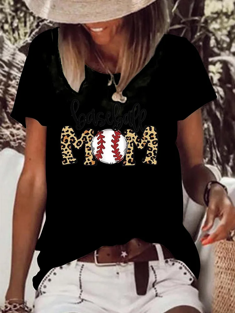 Leopard Baseball mom Raw Hem Tee-Annaletters