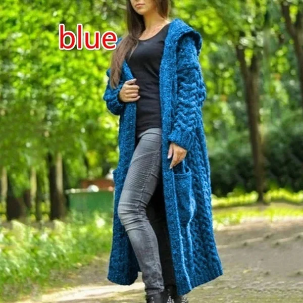 HOT Autumn/Winter Fashion Womens Coat Knit Hooded Sweater Loose Mid-length Casual Streetwear Knitted Cardigan Jackets for Women Outwear vestidos mujer Plus Size casacos de inverno feminino