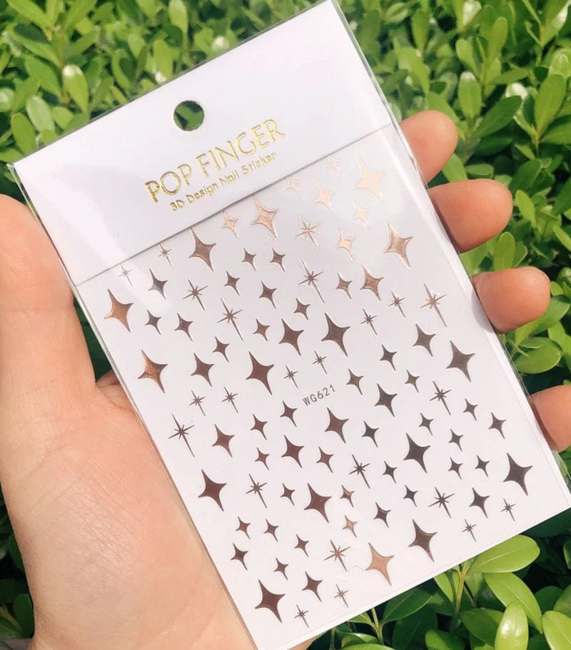 1pc 3D Sparkling Star Nail Sticker Decal Gold Silver Glitter Shining Comet Design Adhesive DIY Nail Art Tips Manicure Decoration-Nail Inspo