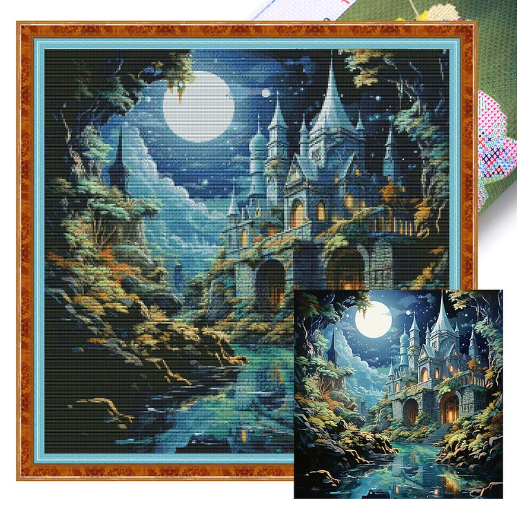 【Huacan Brand】Castle Under Moonlight 16CT Stamped Cross Stitch 50*50CM