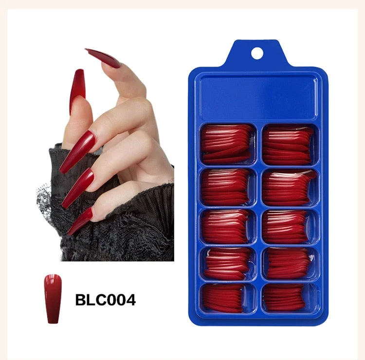 100pcs/set 10 Sizes Full Cover False Nail Tips Ballerina Coffin Fake Nails Square Stiletto French Acrylic Press On Nails-Nail Inspo
