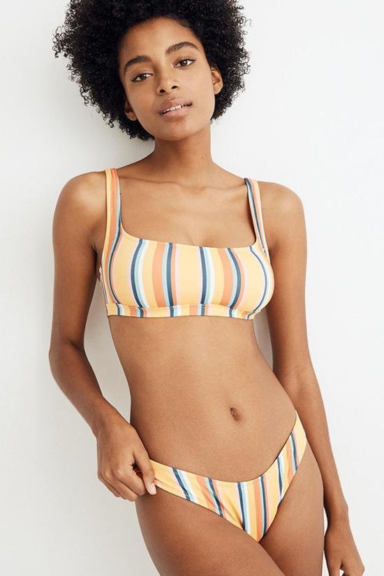 Nautical Stripe Square Neck Bralette Bikini Swimsuit - Two Piece Set-elleschic