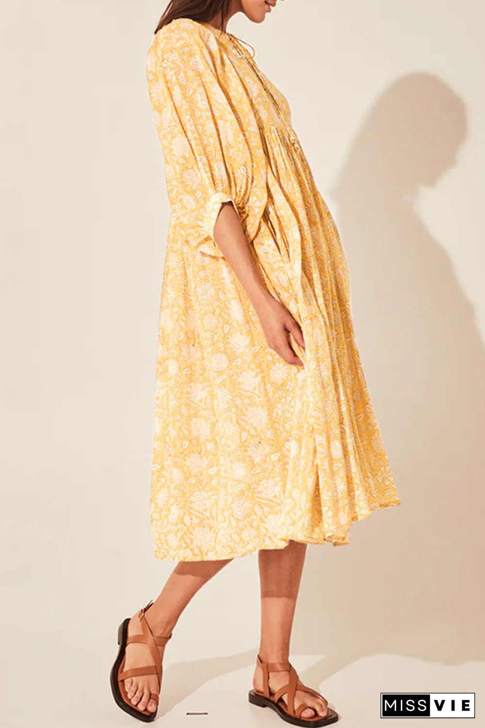 College Vacation Dress Floral Patchwork Frenulum Asymmetrical Collar Beach Dress