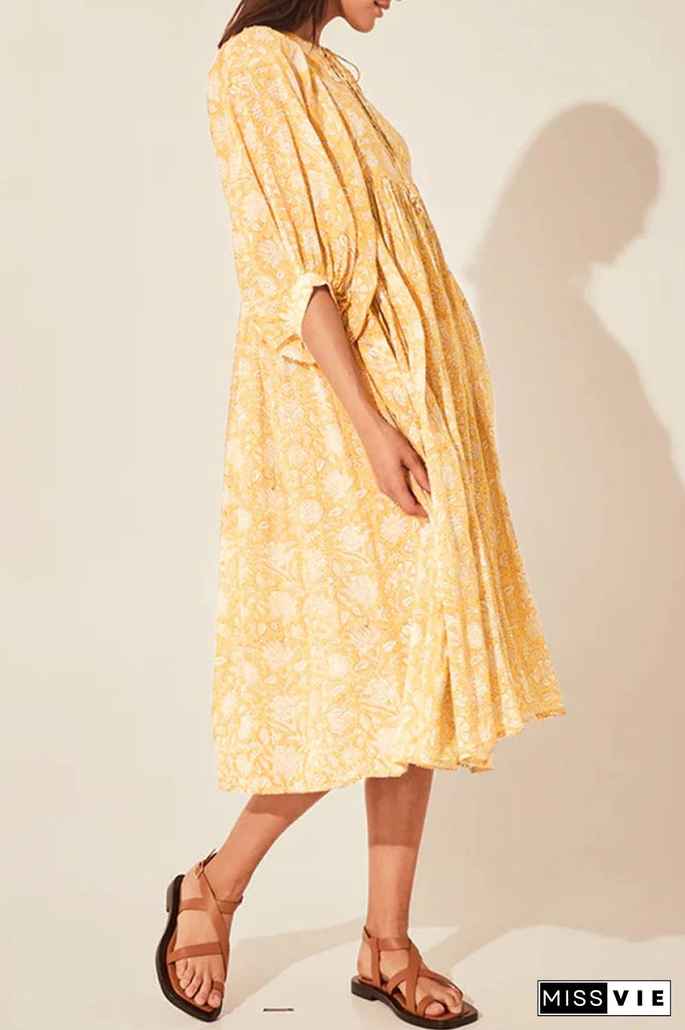 College Vacation Dress Floral Patchwork Frenulum Asymmetrical Collar Beach Dress