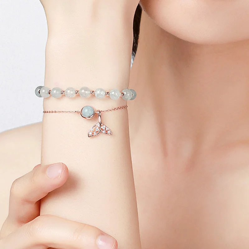 2Pcs Aquamarine Dolphin Tail Pattern Peace Bracelet