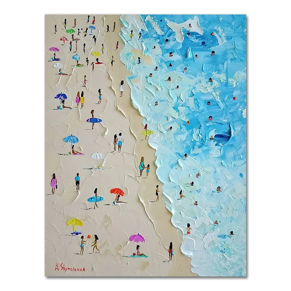 Canvas Painting Summer Beach Seascape Knife Painting Oil Painting Poster The Picture On the Wall Pictures For Living Room